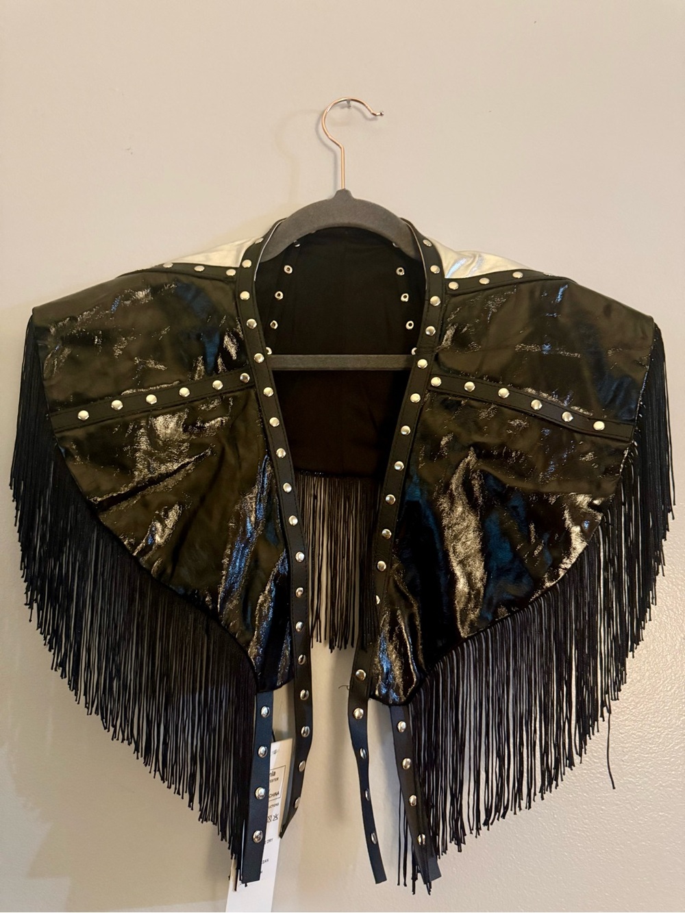 NWT Aukmla Black Studded Fringe Capelet Festival Rave Shrug Western O/S